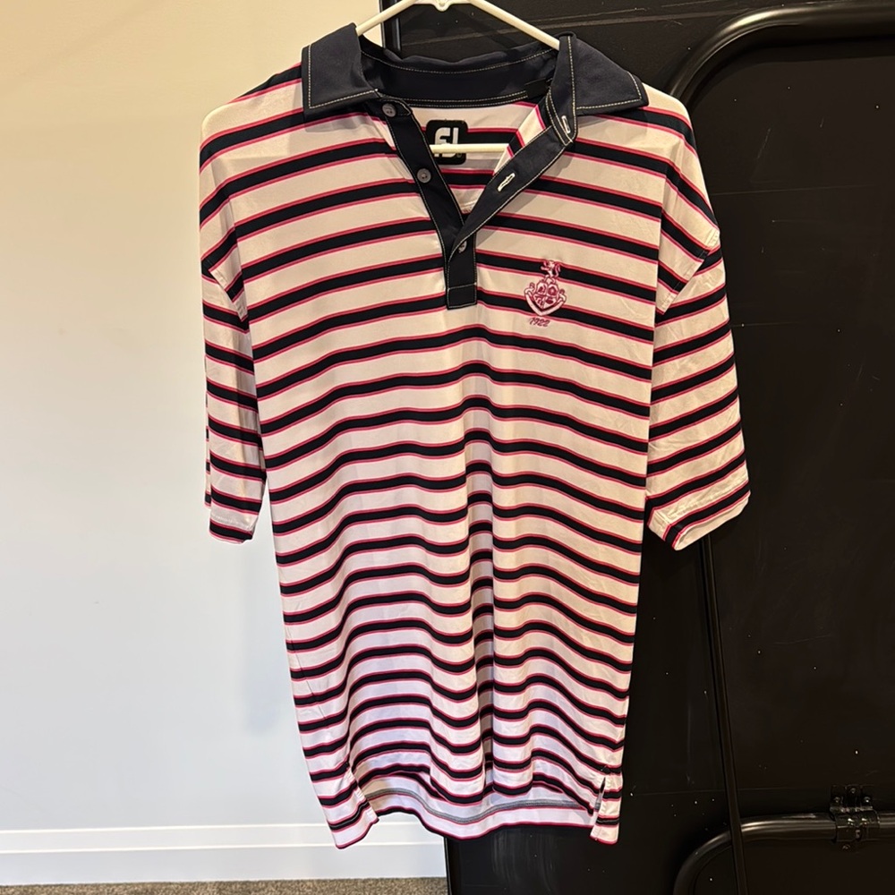 FootJoy Blue and Pink Striped Polo Shirt